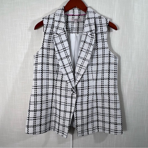 Nanette Lepore Black & White Woven Tweed Plaid One Button Blazer Vest Size M - Picture 10 of 14
